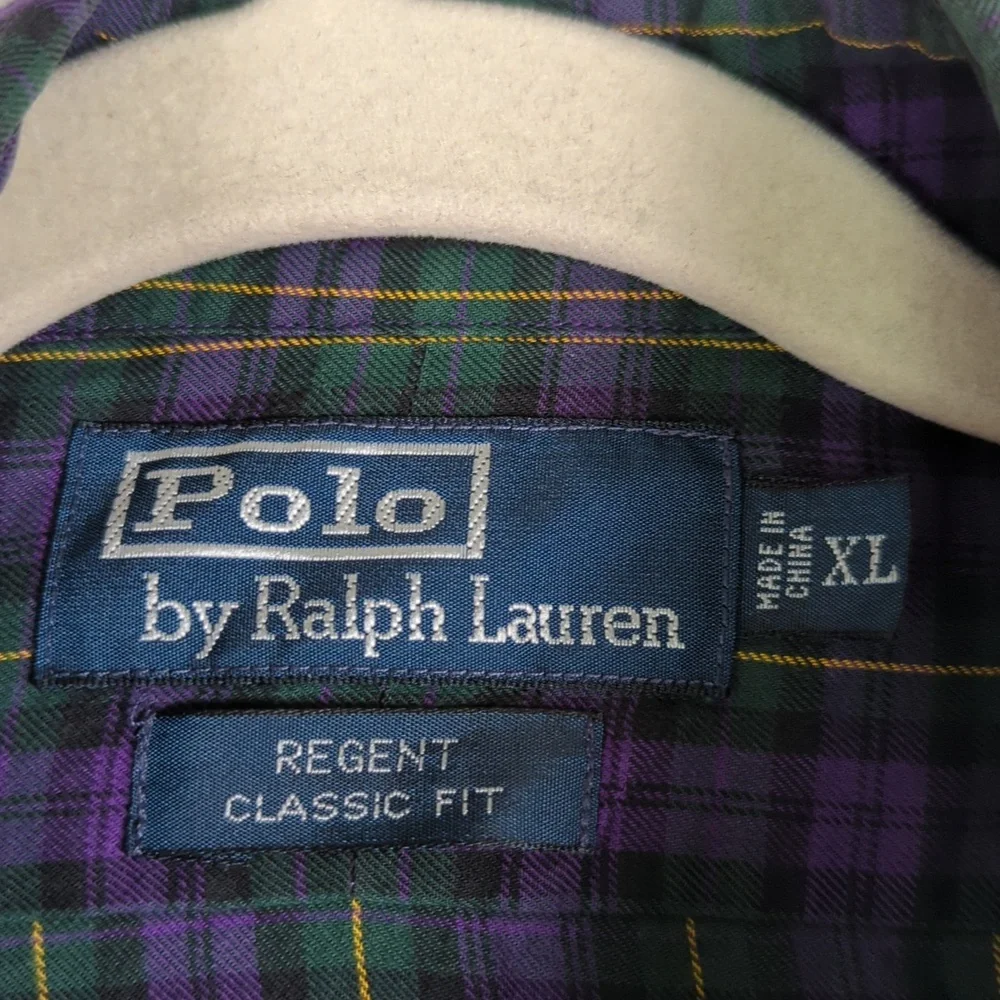 Polo by Ralph Lauren‎ Men's Purple & Green Plaid Button Up Dress Shirt Size XL